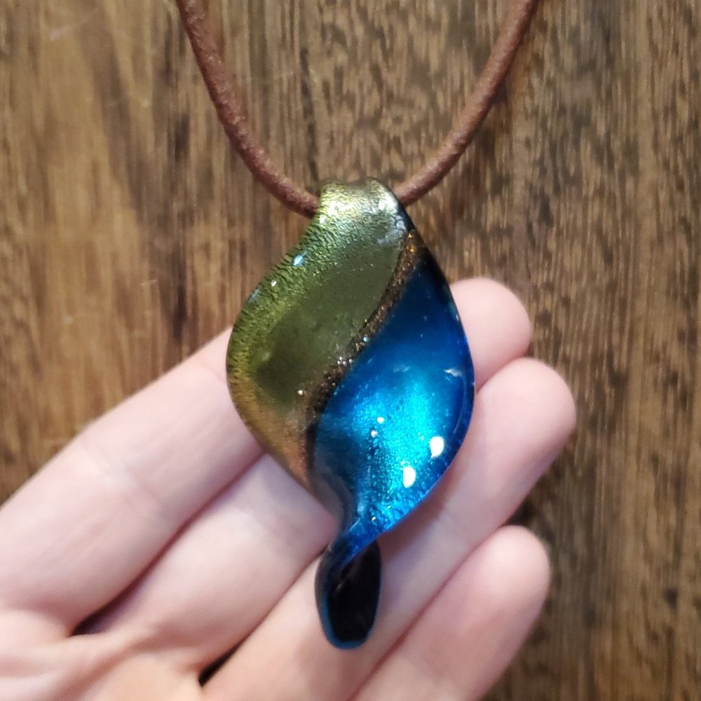 18 Inch 925 Sterling Silver & Leather Handmade Glass Pendant Necklace